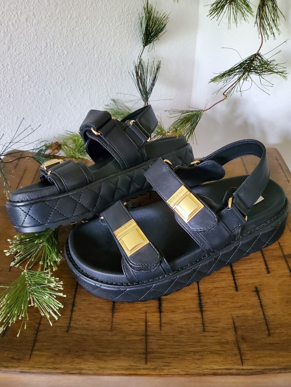 Steve Madden Bigmona Black Quilted Leather Platform Sandals